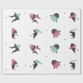 pinguïns van schattige cartoon met hart en sneeuwv cadeaupapier (Vlak)