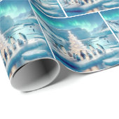 Pinguïns verzamelen zich rond een kerstboom cadeaupapier (Rol Hoek)