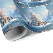 Pinguïns verzamelen zich rond een kerstboom cadeaupapier (Rol Hoek)