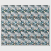 Pinguïns verzamelen zich rond een witte kerstboom cadeaupapier (Vlak)