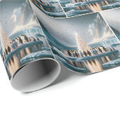 Pinguïns verzamelen zich rond een witte kerstboom cadeaupapier (Rol Hoek)