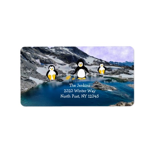 Pinguïns Vissen Adreslabel Etiket (Voorkant)