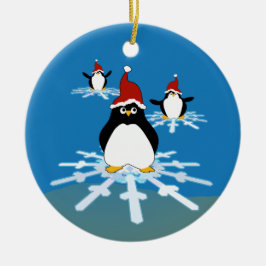 Pinguïns vliegen op een Snowflake Keramisch Ornament