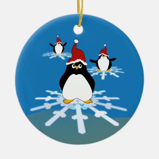 Pinguïns vliegen op een Snowflake Keramisch Ornament (Voorkant)