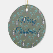Pinguïns vrolijk kerstfeest stemming  keramisch ornament (Links)