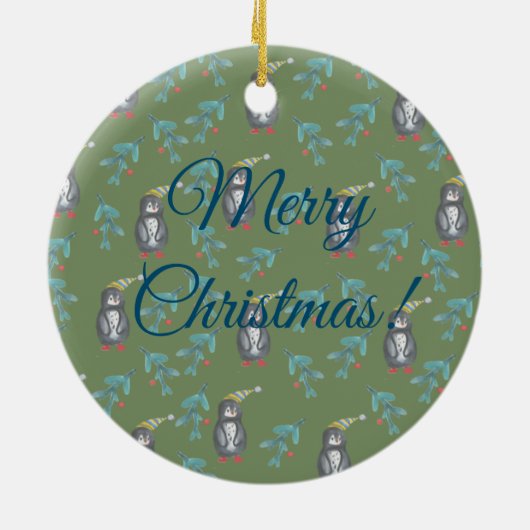 Pinguïns vrolijk kerstfeest stemming  keramisch ornament (Achterkant)