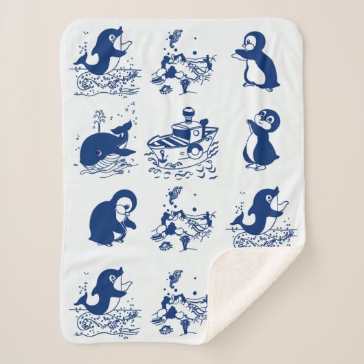 Pinguïns, walvissen en dolfijnen sherpa deken (Voorkant)
