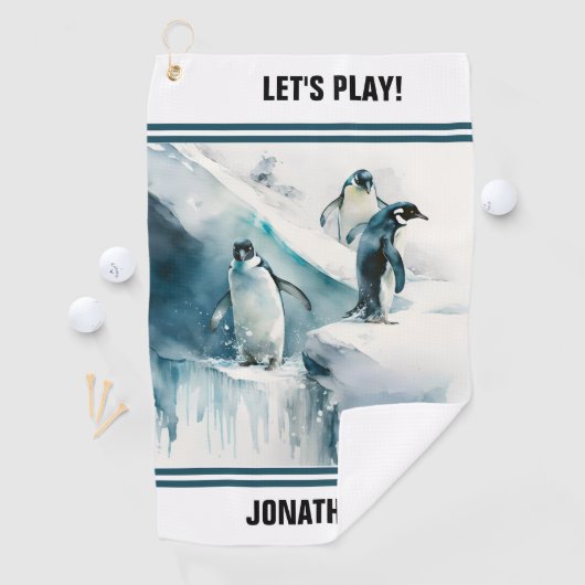 Pinguïns Waterverf afspelen Golfhanddoek (Insitu)