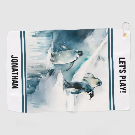 Pinguïns Waterverf afspelen Golfhanddoek (Horizontaal)