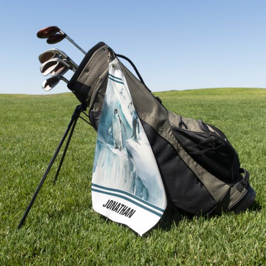 Pinguïns Waterverf afspelen Golfhanddoek (Groen)