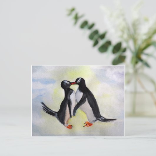 Pinguïns waterverf Briefkaart (Staand voorkant)