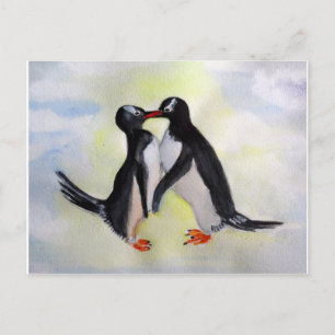 Pinguïns waterverf Briefkaart