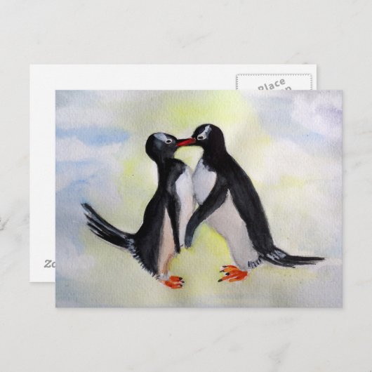 Pinguïns waterverf Briefkaart (Voorkant / Achterkant)