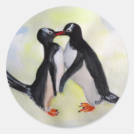 Pinguïns Waterverf Classic ronde Sticker, glanzend Ronde Sticker (Voorkant)