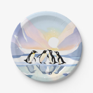 Pinguïns Winter Aquarel   Sneeuw en Ijs Mooie Papieren Bordje