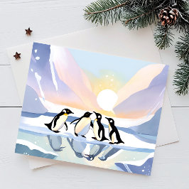 Pinguïns Winter Aquarel | Sneeuw en Ijs Schattig Briefkaart