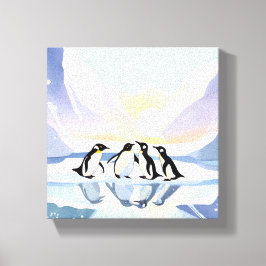 Pinguïns Winter Aquarel | Sneeuw en Ijs Schattig Canvas Afdruk