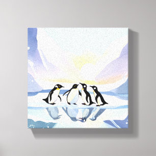 Pinguïns Winter Aquarel   Sneeuw en Ijs Schattig Canvas Afdruk