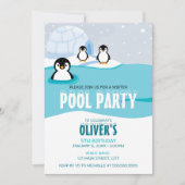 Pinguïns Winter Pool Party Verjaardag uitnodiging (Voorkant)