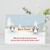 Pinguins Winter Scene Holiday Party Uitnodigingen (Staand voorkant)