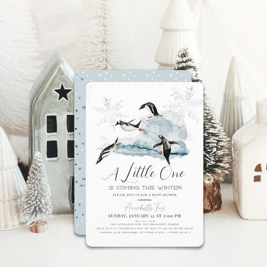 Pinguïns Winter Snowflake Blue Boy Baby shower Kaart