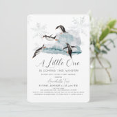 Pinguïns Winter Snowflake Blue Boy Baby shower Kaart (Staand voorkant)