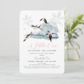 Pinguïns Winter Snowflake Roze Meisje Baby shower Kaart (Staand voorkant)