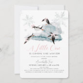 Pinguïns Winter Snowflake Roze Meisje Baby shower Kaart (Voorkant)