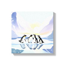 Pinguïns Winter Waterverf | Sneeuw en ijs Schattig