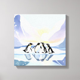 Pinguïns Winter Waterverf | Sneeuw en ijs Schattig Canvas Afdruk