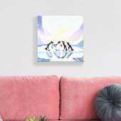 Pinguïns Winter Waterverf | Sneeuw en ijs Schattig Canvas Afdruk (Insitu (Woonkamer))