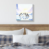 Pinguïns Winter Waterverf | Sneeuw en ijs Schattig Canvas Afdruk (Insitu (Slaapkamer))