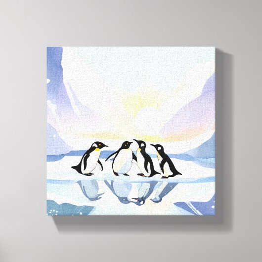 Pinguïns Winter Waterverf | Sneeuw en ijs Schattig Canvas Afdruk (Voorkant)