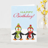 Pinguïns Winter Wonderland Verjaardag Wenskaart Kaart (Gele Bloem)