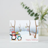 Pinguïns Winterse Taferelen, Prettig Kerstfeest Feestdagenkaart (Staand voorkant)