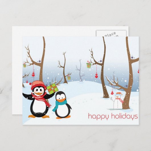 Pinguïns Winterse Taferelen, Prettig Kerstfeest Feestdagenkaart (Voorkant / Achterkant)