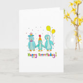 Pinguïns zeggen Happy Brerarthday! Kaart (Gele Bloem)