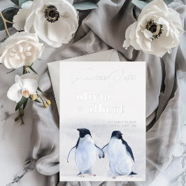 Pinguïns Zilver Winter Elegant Bewaar De Datum Folie Uitnodiging