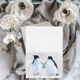 Pinguïns Zilver Winter Elegant Bewaar De Datum Folie Uitnodiging