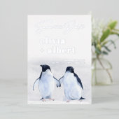 Pinguïns Zilveren Winter Elegant Save The Date Folie Uitnodiging (Staand Voorkant)