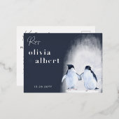 Pinguïns Zilveren Winter Elegante Moderne Bruiloft Folie Uitnodiging Briefkaart (Voorkant / Achterkant)