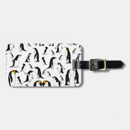 Pinguïns zwart-wit patroon bagagelabel