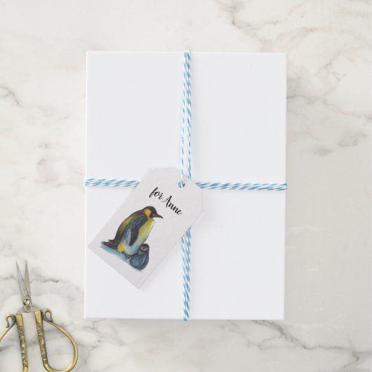 Pinguïntekening Cadeaulabel (Met Touw)