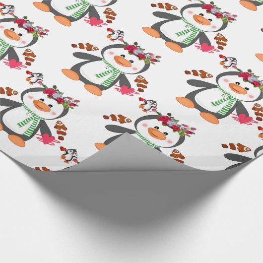 Pinguïnvis van Valentijnsdag Cadeaupapier (Hoek)
