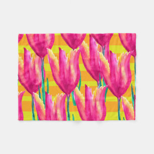 Pinik Tulips patroon Fleece Blanket Deken