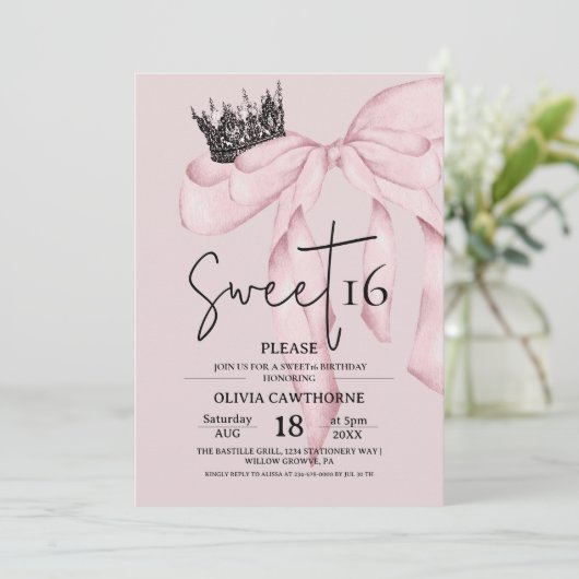  Pink 16th Birthday ⎮Modern Bow Sweet 16 Kaart (Staand voorkant)