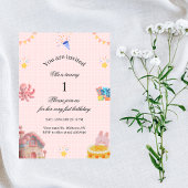 Pink 1st Birthday Invitation  Kaart