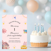 Pink 1st Birthday Invitation  Kaart
