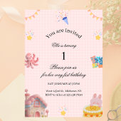 Pink 1st Birthday Invitation  Kaart