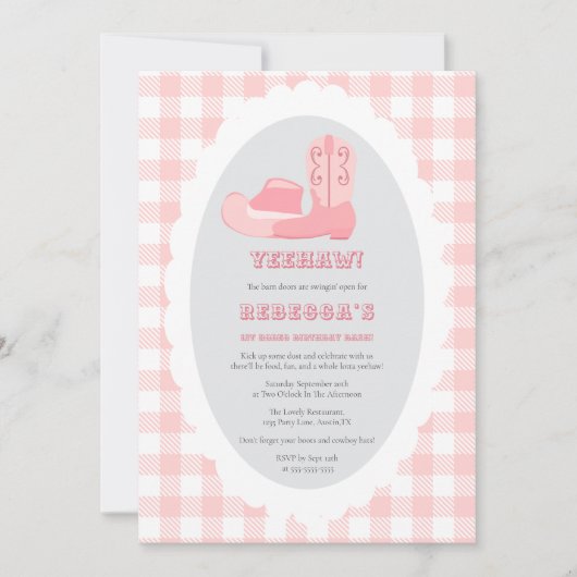 Pink 1st Rodeo Birthday Party Kaart (Voorkant)